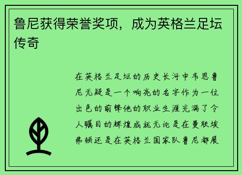 鲁尼获得荣誉奖项，成为英格兰足坛传奇